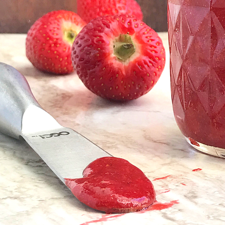 Microwave Keto strawberry jam in a jar