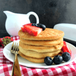 front view of sttacked keto pancakes,