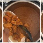 collage showing simmerings butter chicken sauce
